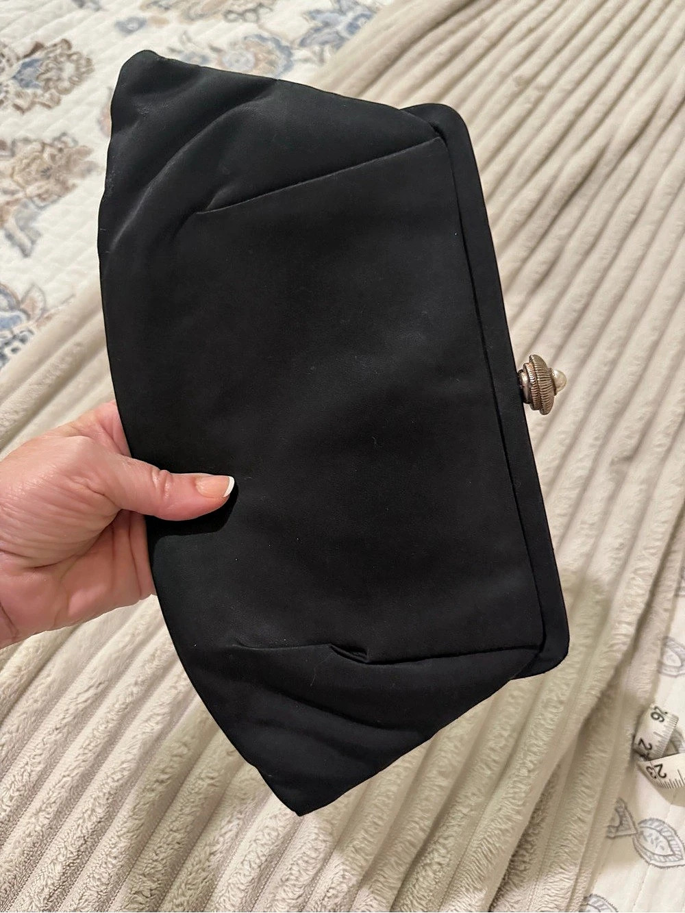 Black Clutch with Pearl-Style Clasp